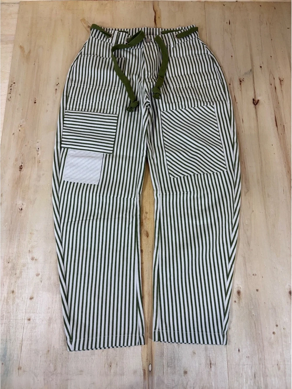 Striped Utility Cargo Lounge Pants Green Hickory Stripe Contrast Pocket S